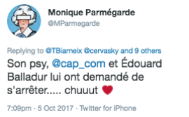 Capture de tweet MP Un tweet de Monique Parmégarde à propos de son psy